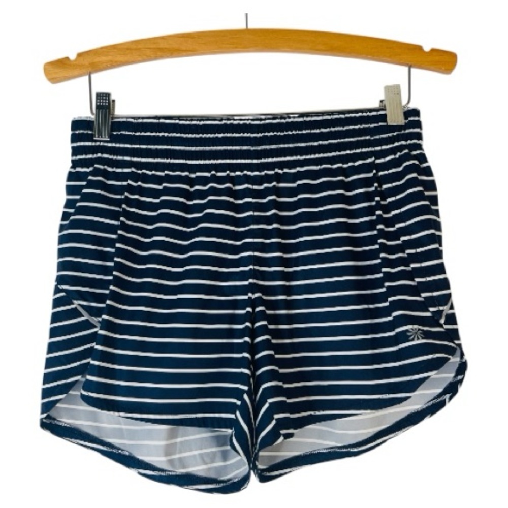 Athleta blue white striped athletic running outdoor coastal preppy shorts small